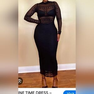 SHEIN 5XL Black Mesh Maxi Dress Long Sleeve Spandex Never Used